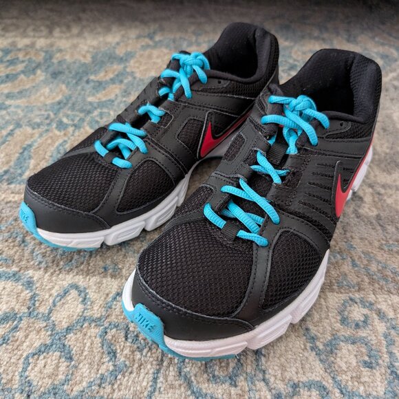 NIKE Sneakers Women's 8.5‎ Downshifter 5 Black Turquoise Lace Up Slip On Running - Picture 1 of 13